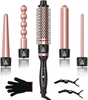 Sixriver Curling Iron Wand Set, 5-in-1 Hair Curler with Curling Brush and 4 Interchangeable Ceramic Curling Sticks (0.48-3.2 cm), Quick Heating Wand Curler, 1H Automatic Shut-Off Heat