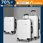 3pcs Luggage Trolley Travel Suitcase Set Hard Shell Case Strap White Trave ET-WH