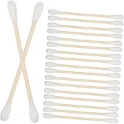 TIDTALEO 100 Pcs Wooden Cotton Swabs Gauze Swabs Organically Grown Cotton Blend for Ear Cleaning Jewelry Cleaning Makeup Precision