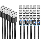 BIG+ 3-in-1 Magnetic Charging Cable, 6 Pack Phone Charger with 1x0.5M, 3x1M, 2x2M Cables and 18 Tips, Nylon Braided Cord, Compatible for Charging Smartphones, Micro USB and Type C Devices