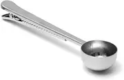 Magic Skin Coffee Scoop Clip, 2-in-1 Long Handle Tablespoon Stainless Steel Tablespoon with Bag Sealing Clip, Great for Coffee, Tea, Spices, Protein Powder, Milk and Instant Drinks (Silver)