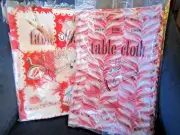 2 Vintage Pebbled New in Plastic Tablecloths 54 x 54 Red & White BBQ motif