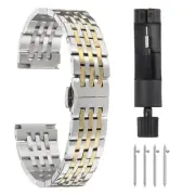 Stainless Steel Watch Bands Set 19mm Butterfly Clasp Watch Strap, Silver Gold