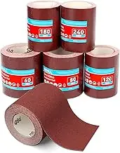 Shall Sandpaper Roll Set 5 Rolls, 9.3cm x 5m, 60/80/120/180/240 Grit, Aluminium Oxide Abrasive Sanding Paper for Sanding，Polishing and Rust Removal，Aluminum Oxide Sandpaper for Woodworking