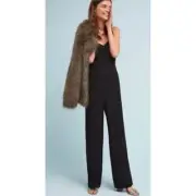 Anthropologie Black Polka Dot The Essential Wide Leg Jumpsuit Size 12