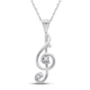 14k White Gold Round Diamond Treble Clef Music Note Pendant 1/20 Cttw