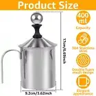 Manual Milk Frother 400ML 304 Stainless Steel Hand Pump Milk Foamer with guzwa