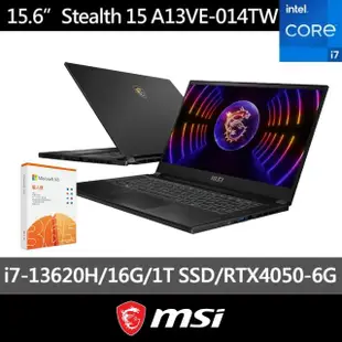 【MSI】微軟M365組★15.6吋i7 RTX4050電競筆電(Stealth 15/i7-13620H/16G/1T SSD/W11P/A13VE-014TW)