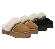 AUSTRALIAN SHEPHERD® UGG Slippers Sheepskin Wool Knitted Platform Isle - Chestnut / AU Ladies 6 / AU Men 4 / EU 37
