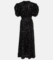 [Rotate] Rotate Sequined puff-sleeve midi dress AU 14 black
