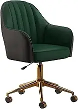 PU Leather Home Office Chair 10cm Adjustable Height Swivel Desk Chair w/Gold Base and Wheels Comfy Rolling Computer Chair for Office Living Room Bedroom