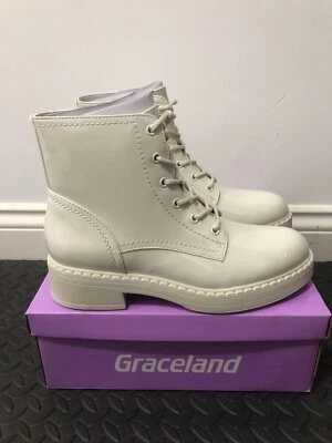 Graceland Deichmann Off White Faux Leather Lace Up Boots Ankle Boots UK 8 EU 42
