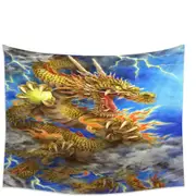 Cool Fantasy Lightning Storm and Golden Dragon Tapestry