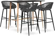 5 Piece Bar Set Black and Grey,Modern Bar Set with Table and Stools for Home, Garden, Bar, Pub, Restaurant Dining Furniture Sets