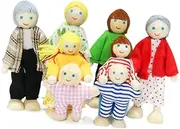Generic Wooden Dollhouse Family Set Poseable for Kids Birthday Gift Role Play Dolls