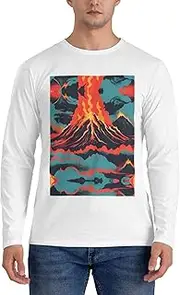 [GaxfjRu] Volcano Print Casual Crewneck Lightweight Sweater Men's Long Sleeve Shirts, Sizes S-3X