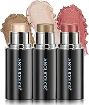 Anglicolor 3PC Highlight Stick,Contour Stick,Blush, Matte, Long Lasting, Smooth, Blendable, Floral Fragrance, Hydrating, Sensitive Skin Friendly, Better for Fair Skin(Contour+Blush+Highlighter)