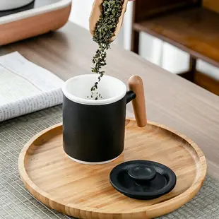 馬克杯帶過濾陶瓷茶杯實木杯創意辦公花茶個人泡茶水杯子