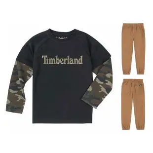 Timberland 小男童 迷彩電繡LOGO長袖T+卡其長褲套裝