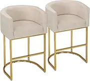 [Athena Collection] Counter Height Bar Stools Set of 2, 29 Inches Upholstered Barstool Set of 2 with Back and Metal Base, Modern Bar Stool Chairs for Kitchen Island, Dining Room, White