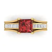 3.40 ct Princess Cut Real Red Garnet Promise Bridal Sliding set 14k Yellow Gold