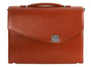Aaron Irvin Double Gusset Flap Briefcase (Brown)