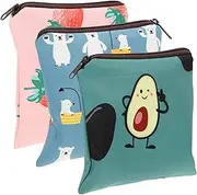 Mikinona 3Pcs Cute Cartoon Period Storage Bag Tampon Holder for Women Compact Daily Use Pouch for School Office Adorable Avocado Strawberry