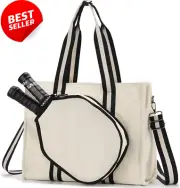 Pickleball Tote Bag Multi-Functional Canvas Sports & Gym Tote Adjustable Strap