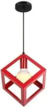 TONFON Creative Cube Chandelier Hollow Design E27 Pendant Light Red Metal Simple Restaurants Hanging Light for Kitchen Island Living Room Bedroom Bedside Dining Room Hallway Ceiling Light Fixture