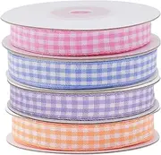 OZXCHIXU 3/8 inch Gingham Ribbon 4 Rolls Easter Buffalo Plaid Ribbon 40 Meters Pink/Blue/Lt.Purple/Orange Check Ribbon Set for Gift Wrapping, Crafts, Baby Shower, Hair Bows, Holiday Decoration