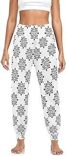 [Joisal] Vintage Floral Decorative Sweatpants for Women Baggy, Vintage Damask Floral Black, Small