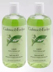 2 New Crabtree & Evelyn LILY Bath & Shower Gel Body Wash 16.9 oz Large
