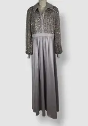 Badgley Mischka Women's Gray Mikado Beaded Shirtdress Size 10