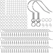 Jotia 300Pcs 925 Sterling Silver Earring Hooks with Jump Rings and Clear Silicone Backs Stoppers, Earring Making Supplies, Hypoallergenic French Wire Hooks Earrings Findings for Jewelry Making