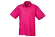 Premier Mens Short Sleeve Formal Poplin Plain Work Shirt (Hot Pink) - UTRW1082