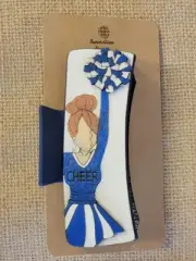 Hand Painted Wood Cut Blue & White Cheerleader Claw Clip On Blue Clip 4.1"