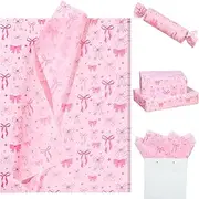 100 Sheets Pink Bow Tissue Papers, Cute Coquette Bowknot Gift Wrapping Tissue Paper for Gift Bag & Packaging, Art Paper for Birthday Bachelorette Wedding Bridal Shower Party Decor DIY Craft, 20 x 14IN