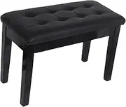 TINGTINGLI Solid wood double piano stool, dressing table seat, make-up stool, living room solid wood stool with 6cm deep storage space, PU leather, suitable for living room, bedroom(Black)