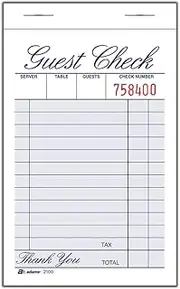 Adams Guest Check Pad, Single Part, White, 3-11/32" x 4-15/16", 100 Sheets/Pad, 12 Pads/Pack (2100-12)