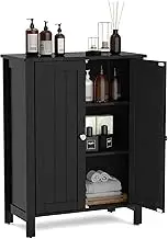 Giantex Bathroom Floor Storage Cabinet, Free Standing Storage Organizer, with Double Door, Adjustable Shelf, Modern Home Furniture, 60cm x 30cm x 80cm (Black)