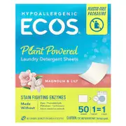 Earth Friendly Products, ECOS®, Plant Powered Laundry Detergent Sheets, Magnolia & Lily, 50 Sheets