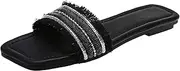 [Generic] Women Flat Sliders Summer Beach Fashion Cute Bowtie Bride Square Open Toe Hoilday Sandals Mules Slippers Flip Flops (B Black 4.5 UK)