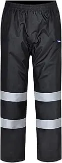 [AYKRM] Hi Viz 2 Band Reflective Tape Waterproof Rain Hi Vis Safety Over Trouser Work Elasticated Waistband Bottoms Workwear Pants High Visibility Pants Trousers (S-4XL)
