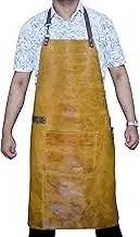 Premium Dual-Tone Yellow Leather Apron 36"x26" – Vintage Heavy-Duty Work Apron with Adjustable Straps, Brass Hardware & Tool Pockets – For BBQ, Bartending, Blacksmithing & Woodworking
