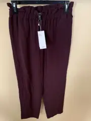 Eileen Fisher Cassis Tencel Viscose Crepe Drawstring Paperbag Ankle Pants