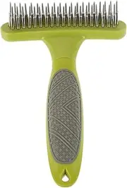 Pet Deshedding Brush Double Row Pins Dog and Cat Grooming Rake Metal Deshedding Comb for Dogs Cats Soft Brush for Dogs Green
