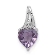Sterling Silver Rhodium Plated Diamond u0026 Amethyst Heart Pendant