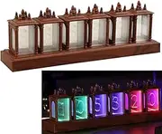 Nixie Tube Clock Walnut Digital Clock, Easy Alarm Settings & 12/24h Alarm Display, Adjustable Brightness and Color Night Light RGB Lighting Desk Clock, Retro Gift to Decorate (Assembly Required)