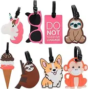 [FwQoFvk] 8Pcs Luggage Tags Cute Bag Tags Baggage Travel Tags PVC Travel Baggage Tags Cartoon Suitcase Identify Labels Identifiers Cute Cartoon Tags with Adjustable Strap for Suitcases School Bag (01)