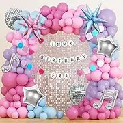JOGAMS 184Pcs Silver Blue Pink and Purple Balloon Arch Kit with In My Birthday Era Banner Star Music Note Disco Ball Balloons for Friendship Bracelet Songstar Fans Theme Birthday Party for Girls
